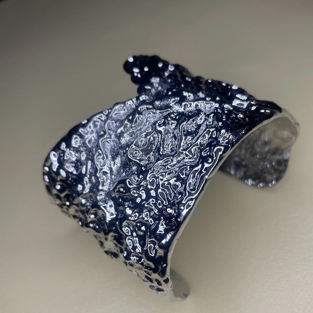 Statement Vintage Textured Silver Cuff Bracelet - image 4